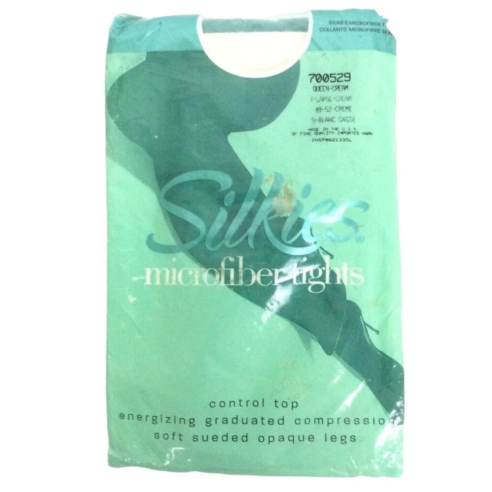 Silkies Microfiber Tights Queen Size Cream Control Top Sueded Opaque Legs USA